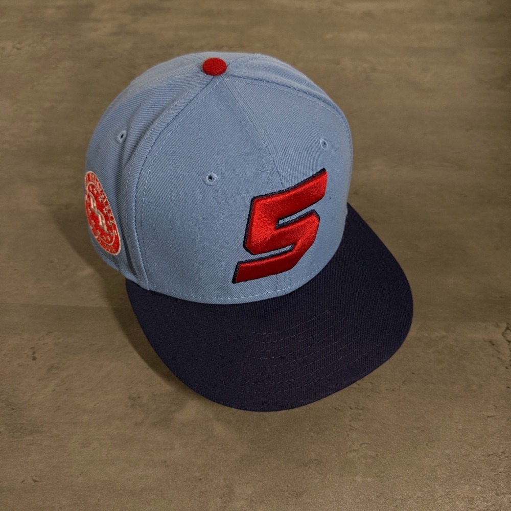 New Era 59FIFTY Fitted Hat Mens 7 5/8 Blue Rich Regardless 5 Patch Cap